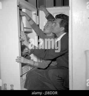 French actress Michèle Morgan in 1954, in her apartment located at the last floor of the Hotel Lambert in Paris. She will live there with her husband Henri Vidal until 1976. Photo Georges Rétif de la Bretonne Stock Photo