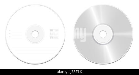 CD or DVD standard model - front and back view - realistic illustrated blank compact disc or digital versatile disc - isolated  illustration. Stock Photo
