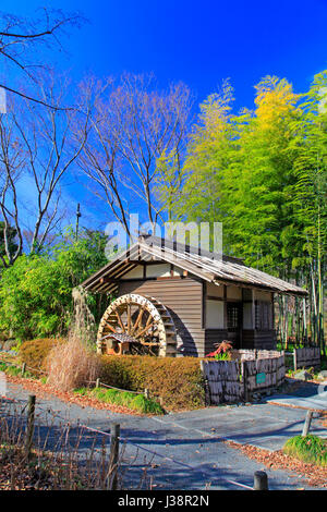 Watermill at Kyodo-no-Mori Open-air Folk Museum Fuchu city Tokyo Japan Stock Photo