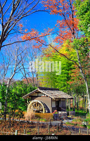 Watermill at Kyodo-no-Mori Open-air Folk Museum Fuchu city Tokyo Japan Stock Photo