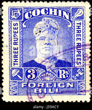 Cochin 3R foreign bill revenue stamp Stock Photo