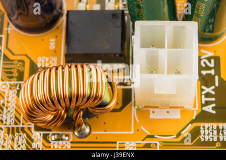 Power connector on the computer motherboard macro Stock Photo
