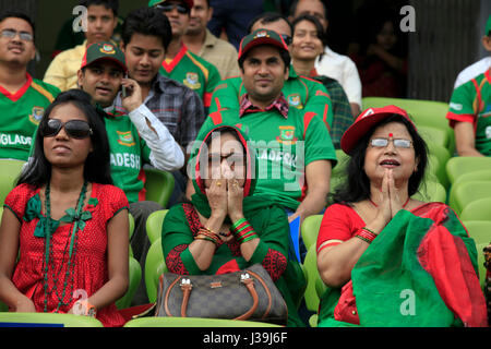 Jubilant cricket fans during the match of the 10th ICC Cricket World Cup at Sher –E- Bangla National Cricket Stadium. Dhaka, Bangladesh. Stock Photo