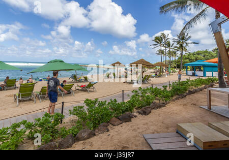 Oct 26 2016, Kahuku Hawaii.Tourists enjoying the Beach at the Turtle Bay Resort on the Island Of Oahu on its north shore Stock Photo