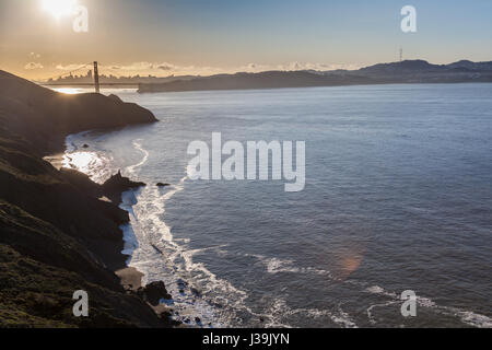 Mid Morning View of the Downtown San Franscisco Over the Golden Gate Bridge Stock Photo