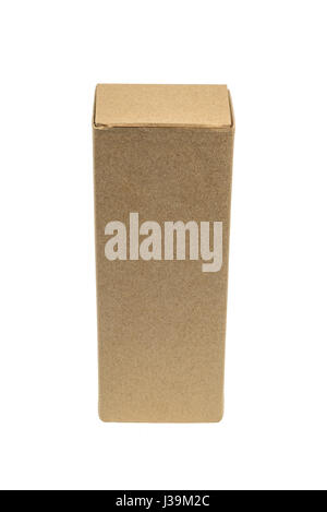 Long rectangle closed brown cardboard box packaging blank template in isolated on white background. Stock Photo