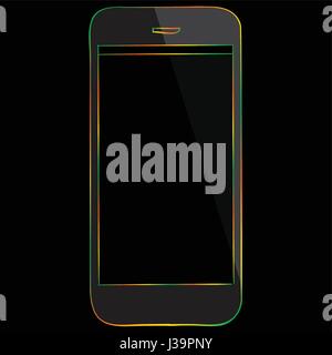 Mobile Phone Multicolored Icon isolated on black background. Stock Vector