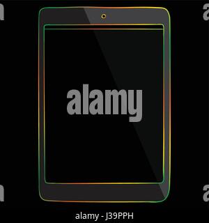 Tablet PC Multicolored Line Icon isolated on black background. Stock Vector