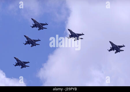 F-16D Fighting Falcon also called Barak jet fighters at an airshow of the Israeli air force. Stock Photo