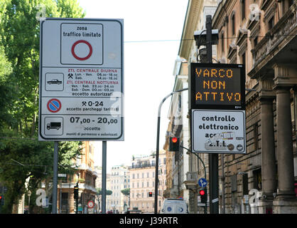 Street signs electronic control check point restricted traffic zone Rome Italy Stock Photo
