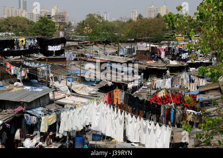 MUMBAI, INDIA - MARCH 25:  People at Dhobi Ghat, the world's largest outdoor laundry in Mumbai, Mumbai in March 25, 2010 Stock Photo