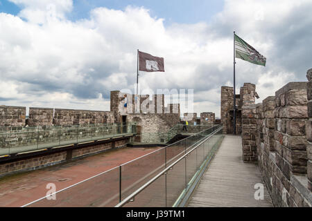 GENT, BELGIUM - JULY 6, 2016 : Interior view of medieval castle named Gravensteen (Castle of the Counts) in Ghent, Belgium on cloudy sky. Stock Photo