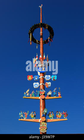 Deutschland, Unterfranken, in der Altstadt von Wuerzburg, Maibaum am Marktplatz Stock Photo