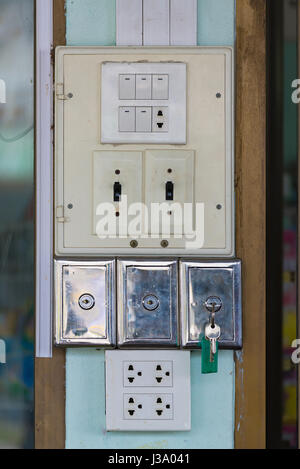Closeup of old socket, electrical outlet switch Stock Photo