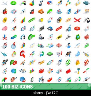 100 biz icons set, isometric 3d style Stock Vector