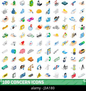 100 concern icons set, isometric 3d style Stock Vector