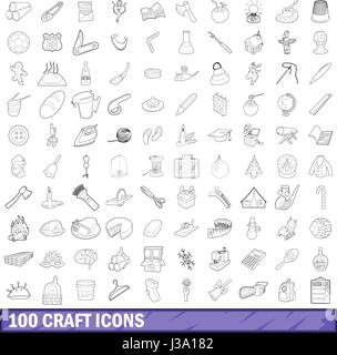 100 craft icons set. Outline illustration of 100 craft icons vector set ...