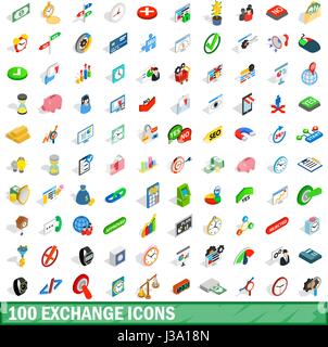 100 exchange icons set, isometric 3d style Stock Vector