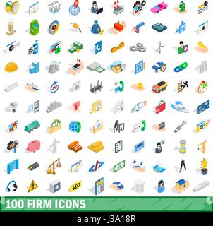 100 firm icons set, isometric 3d style Stock Vector