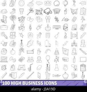 100 high school icons set, outline style Stock Vector
