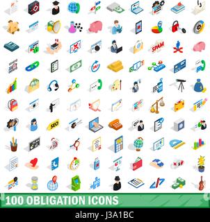 100 obligation icons set, isometric 3d style Stock Vector