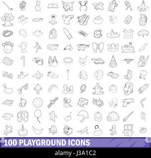 100 playground icons set, outline style Stock Vector