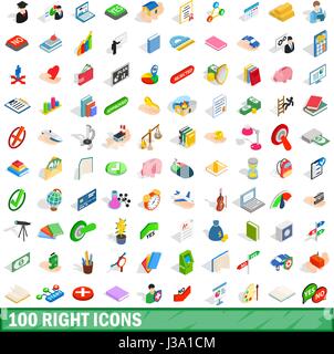 100 right icons set, isometric 3d style Stock Vector