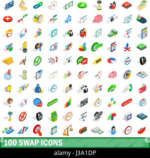100 swap icons set, isometric 3d style Stock Vector