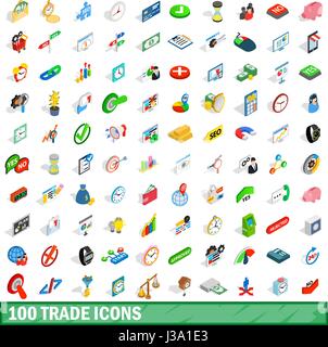 100 trade icons set, isometric 3d style Stock Vector