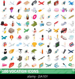 100 vocation icons set, isometric 3d style Stock Vector