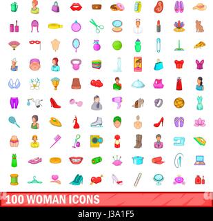 100 woman icons set. Cartoon illustration of 100 woman icons vector set ...