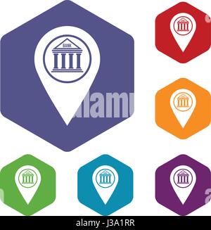 Map pin icons set hexagon Stock Vector