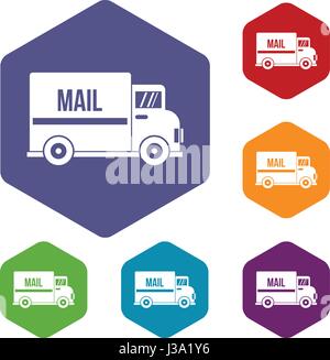 Mail truck icons set hexagon Stock Vector