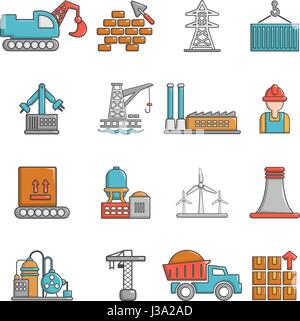 Industry icons set, cartoon style Stock Vector