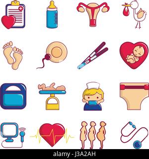 Pregnancy icons set, cartoon style Stock Vector