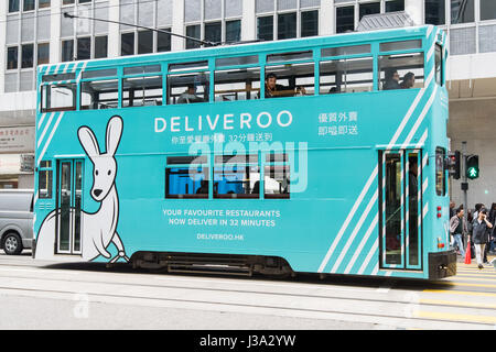 HONG KONG - JANUARY 9 2016:people using tram in Hong Kong on JANUARY 9 2016. Hong Kong tram is the only in the world run with double deckers and have  Stock Photo