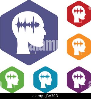 Sound wave icons set hexagon Stock Vector