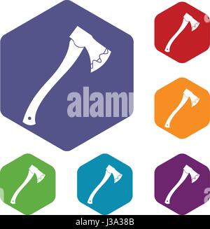 Axe In blood icons set hexagon Stock Vector