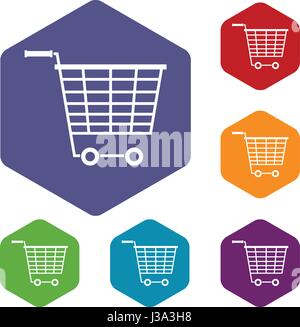 Empty supermarket cart with plastic handles icons Stock Vector