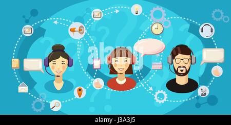 Call center touch banner horizontal, cartoon style Stock Vector