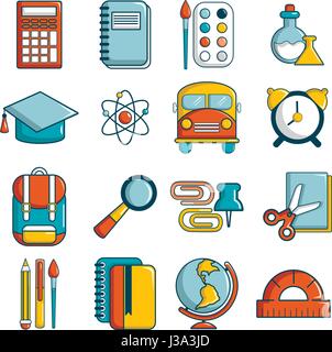 School education icons set, cartoon style Stock Vector