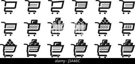 Shopping cart, set icons. Supermarket, grocery store, pushcart symbol or logo. Vector illustration Stock Vector