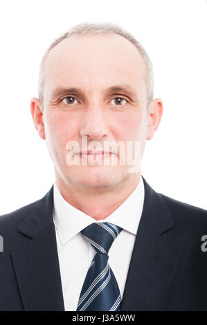 Portrait of middle age elegant man posing wearing suit and tie isolated on white background Stock Photo