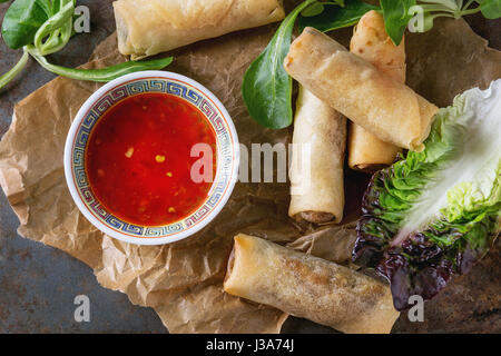 Fried spring rolls with sauce Stock Photo