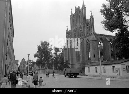 Gothic east pediment of the Marienkirche in Neubrandenburg, 1963 Stock Photo