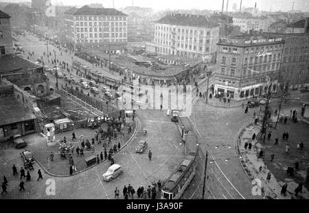 The intersection on the north side of the Central Station in Munich (Muenchen Hauptbahnhof), 1953 Stock Photo
