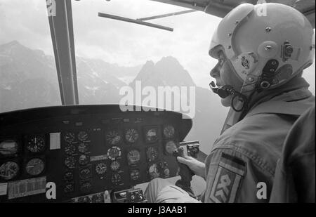 View of the cockpit of a rescue helicopter, 1970 Stock Photo