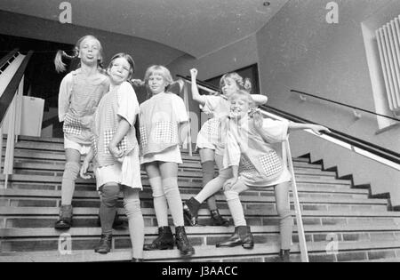 'Participants of the ''Pippi Longstocking'' competition on a tour of Munich, 1970' Stock Photo