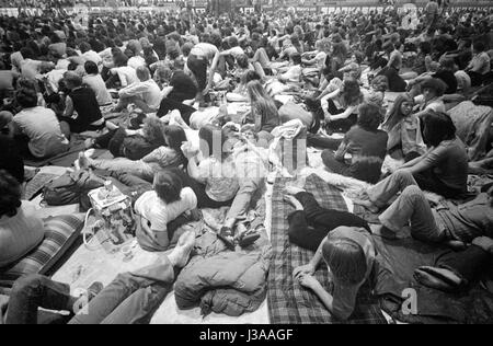 Crowd at a rock festival in Munich, 1970 Stock Photo