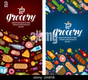 Grocery store, label. Food, supermarket banner. Vector illustration Stock Vector